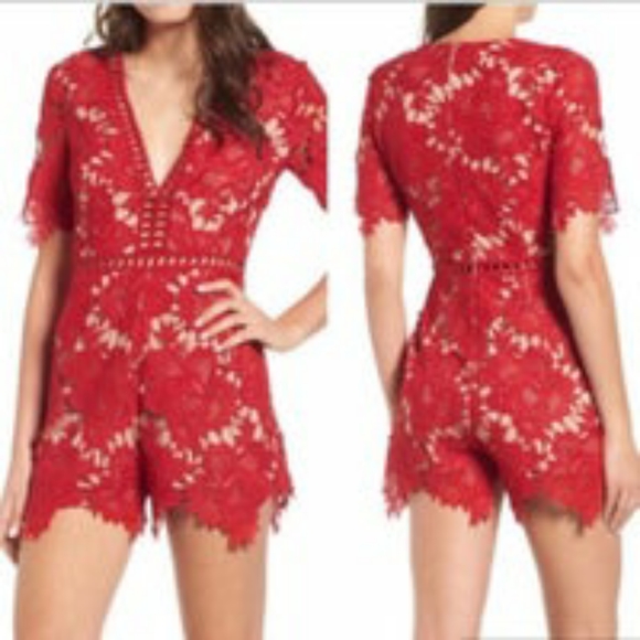 Astr Pants - Astr the label Sexy Red Lace Shorts Romper Sz XS